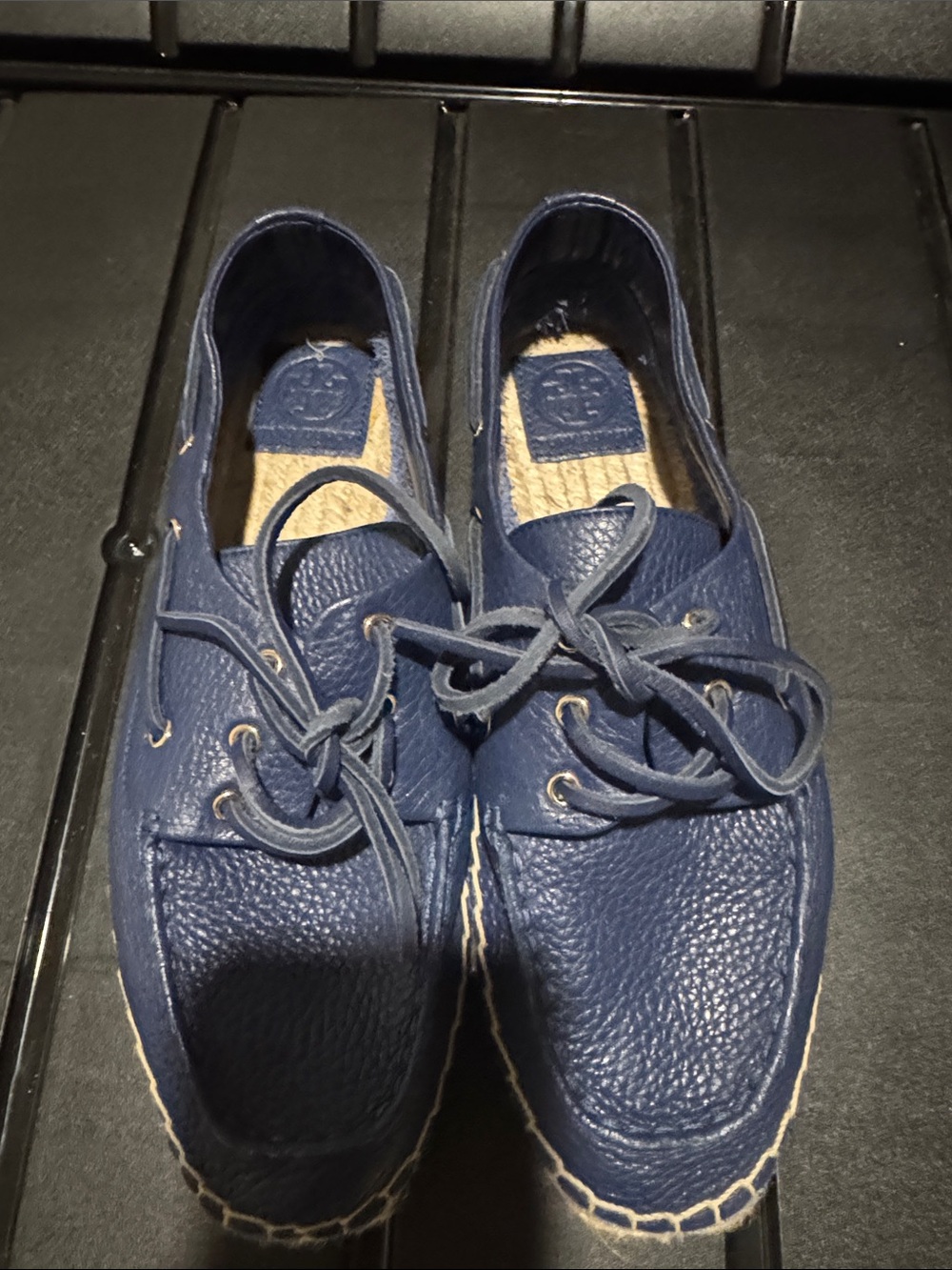 Tory Burch Navy Leather Lace-Up Flats